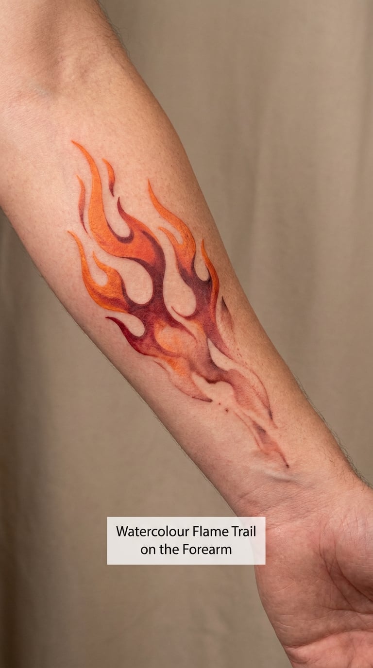 Watercolour Flame Trail on the Forearm