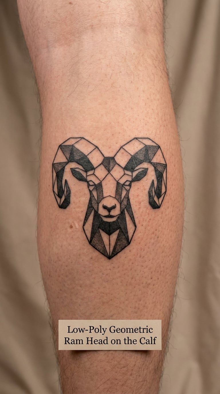 Low-Poly Geometric Ram Head on the Calf