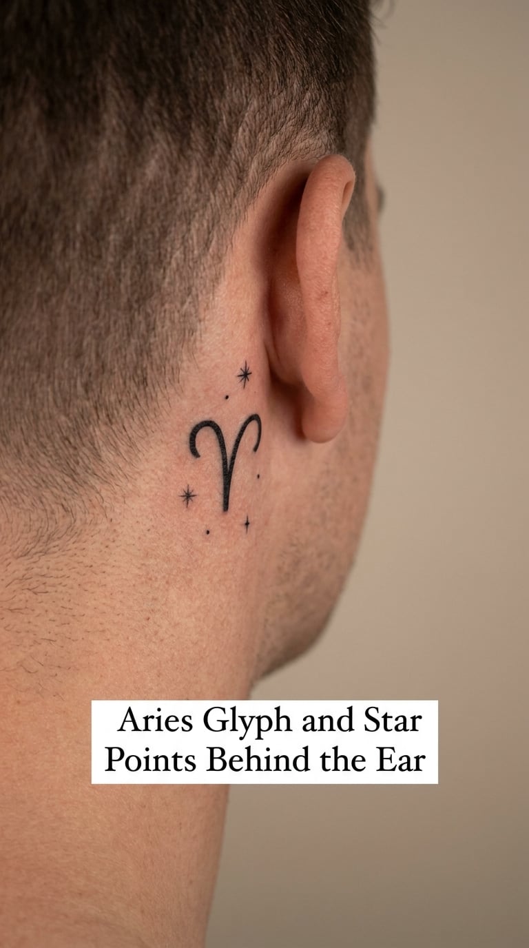 Aries Glyph and Star Points Behind the Ear