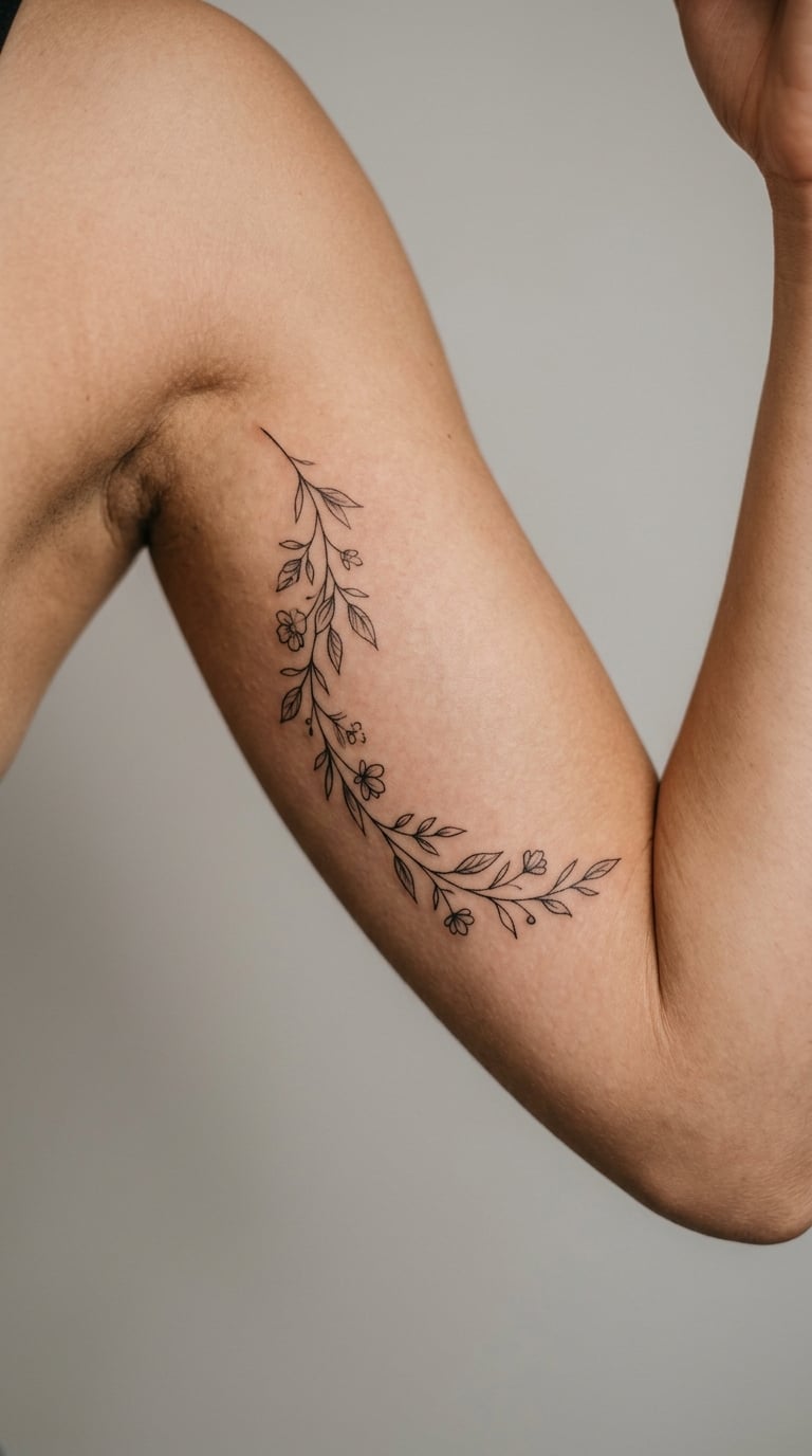 Fine-Line Floral Vine Arch Over the Armpit
