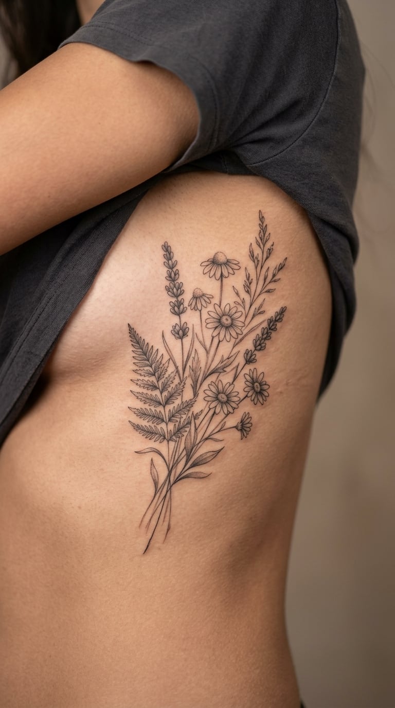 Wildflower Bouquet Spilling Onto the Ribs
