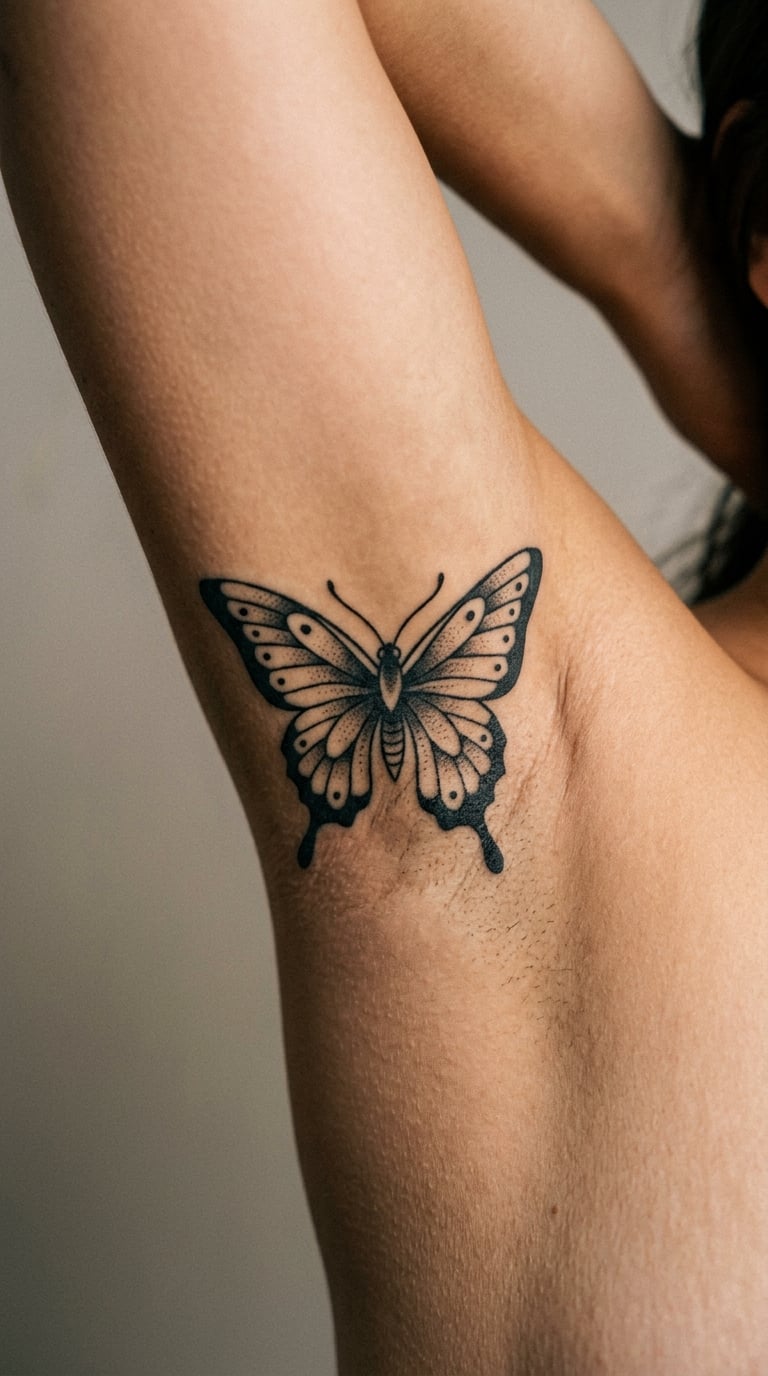 Blackwork Butterfly With Wings Spread Across the Fold