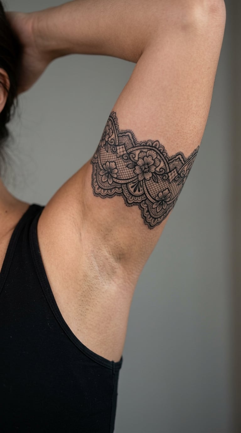 Ornamental Lace Cuff Around the Armpit Opening