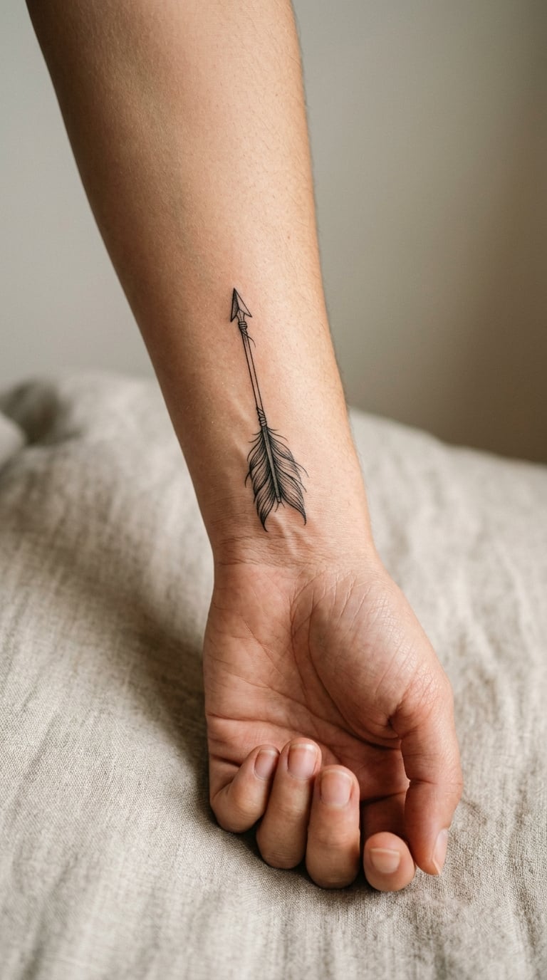 Fine-Line Arrow on the Inner Wrist