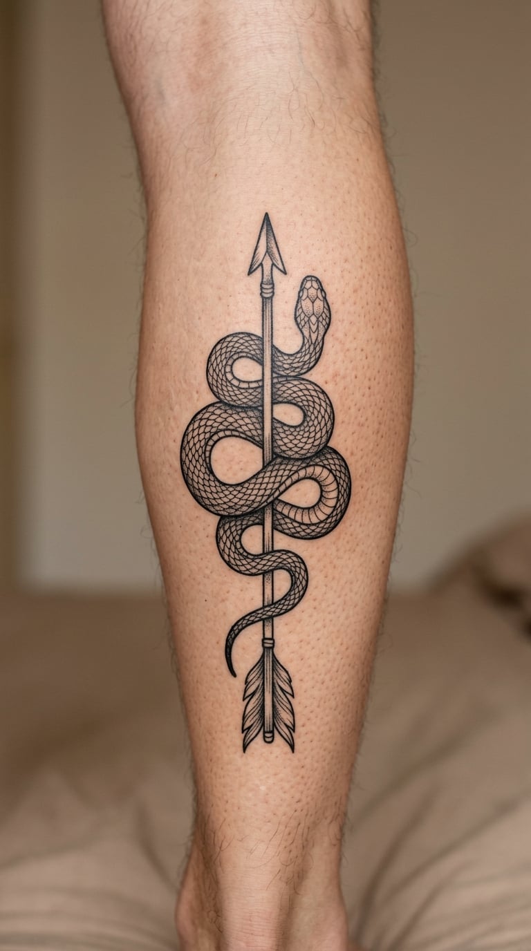 Snake Wrapped Around an Arrow on the Calf