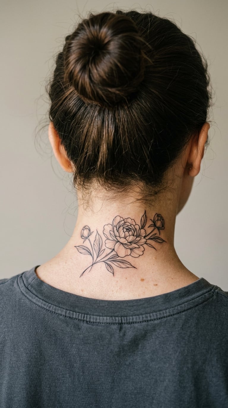 Fine-Line Peony Half-Collar for a Soft, Feminine Look