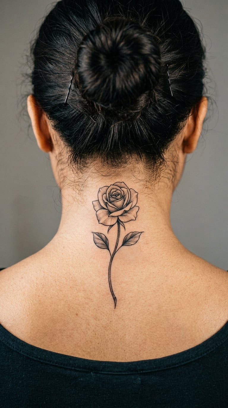 Single Stem Rose in Blackwork with Grey Wash