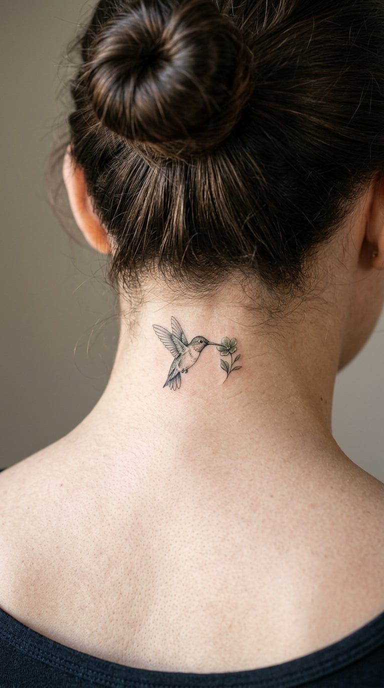 Hummingbird at a Single Flower in Micro-Realism