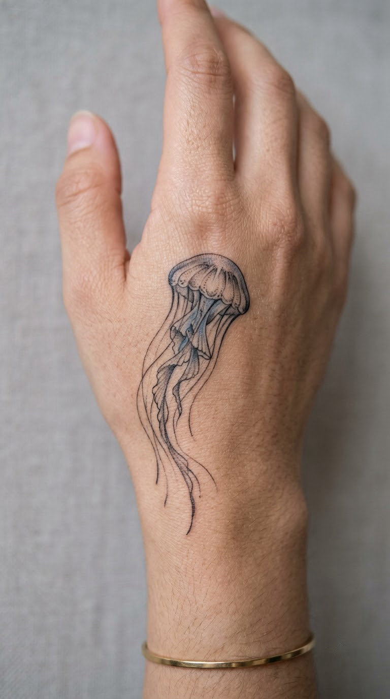 Micro-Realism Jellyfish on the Back of the Hand
