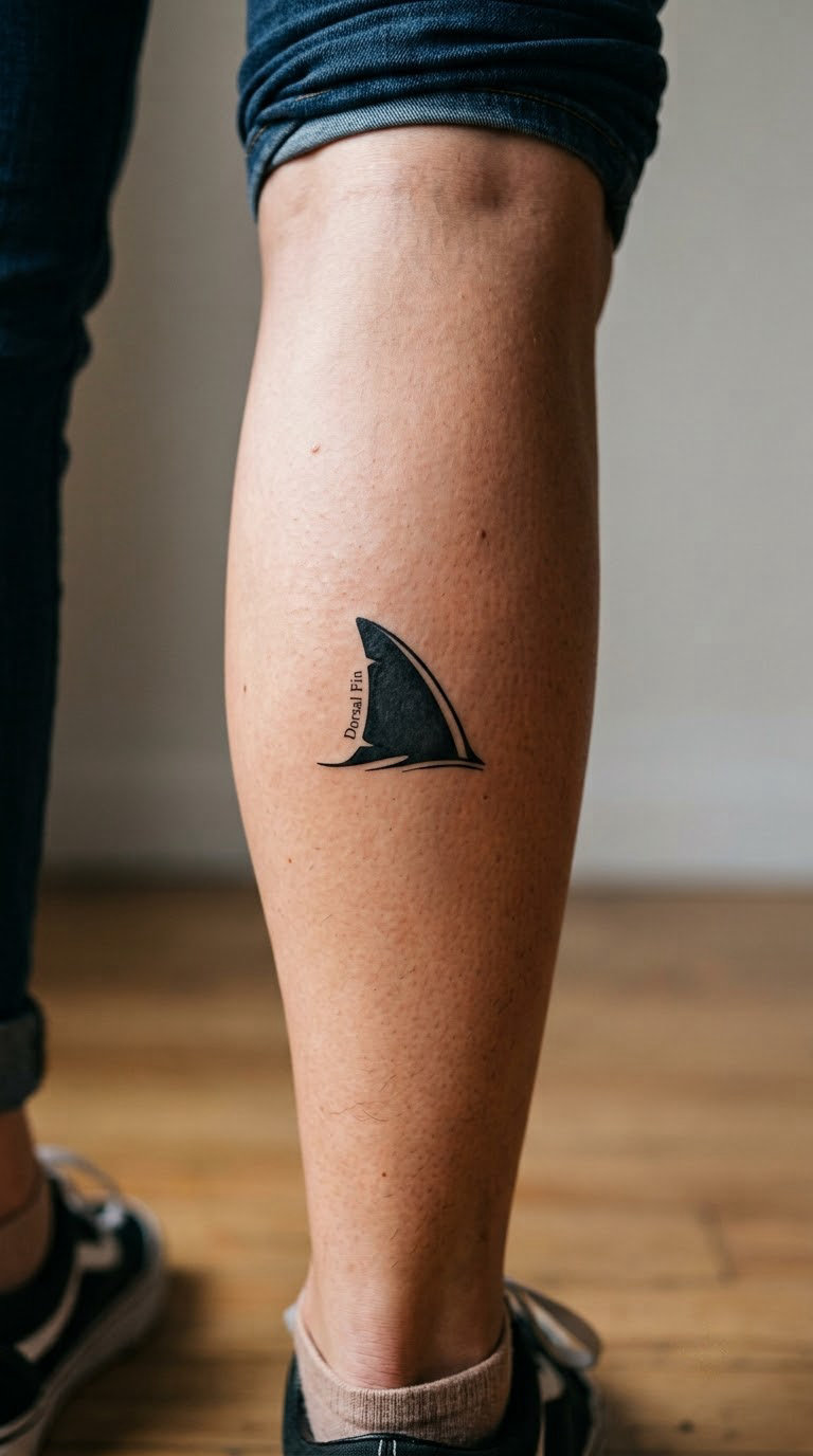 Blackwork Shark Fin on the Calf