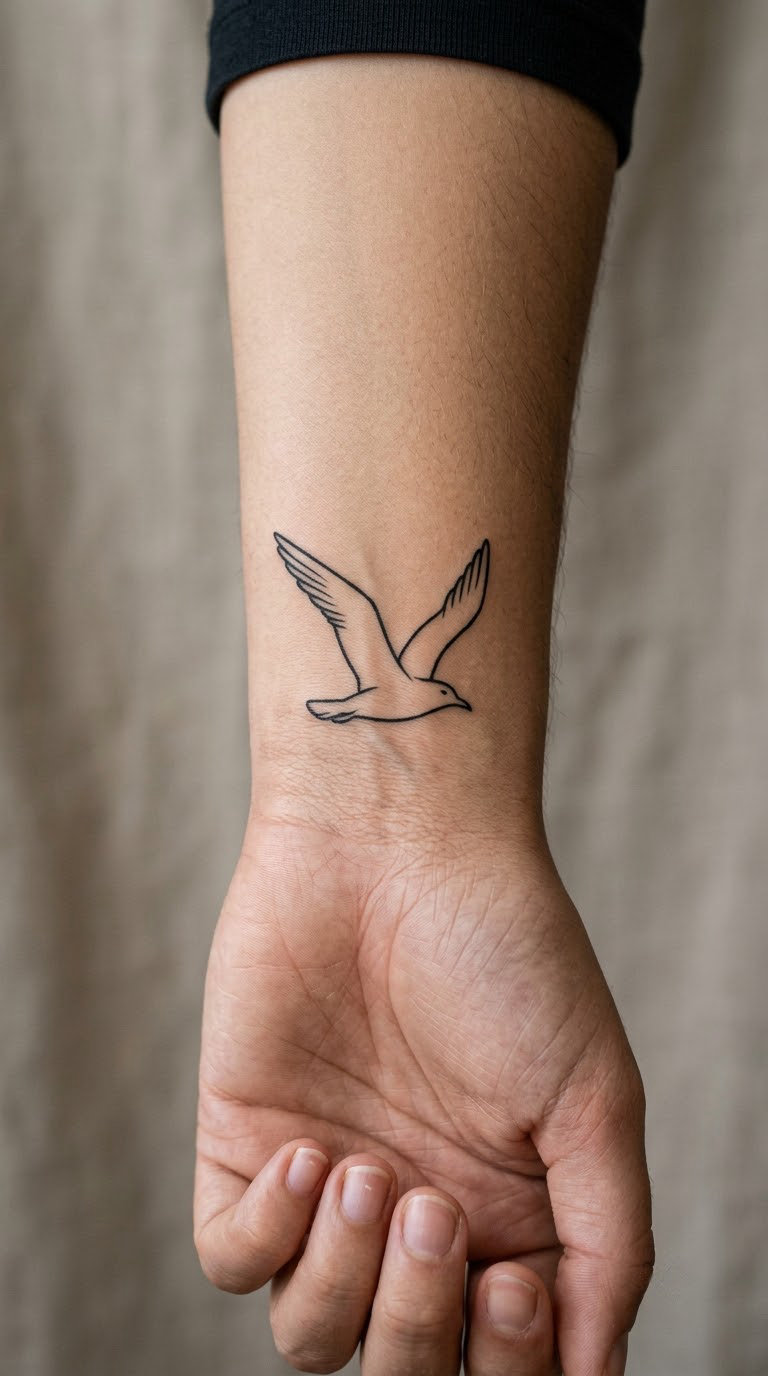 Line-Art Seagull on the Wrist