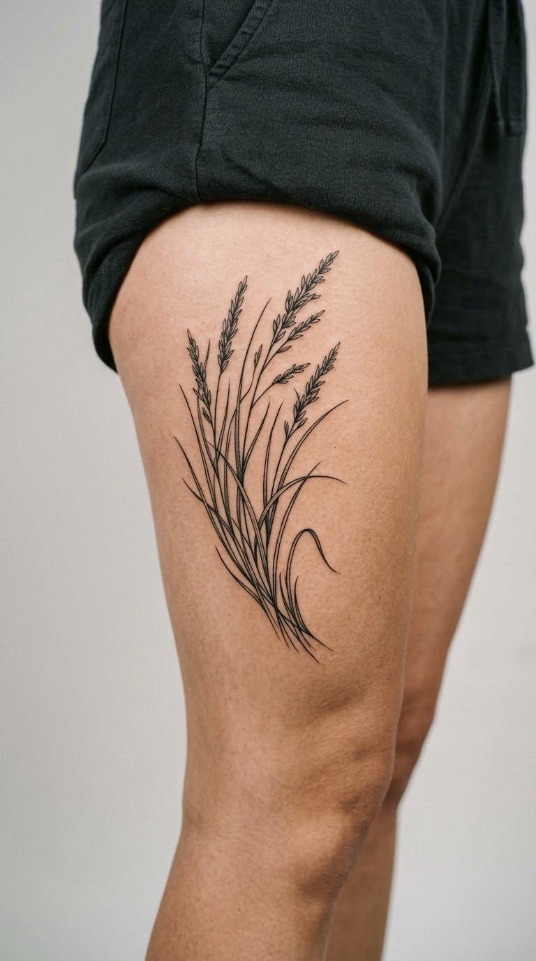 Botanical Beach Grass on the Side Thigh