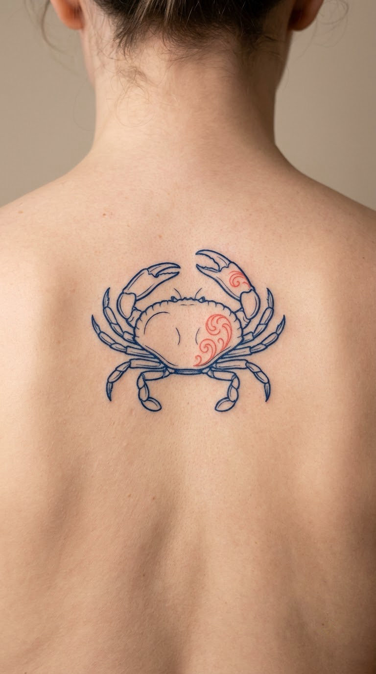 Blue Ink Crab on the Shoulder Blade
