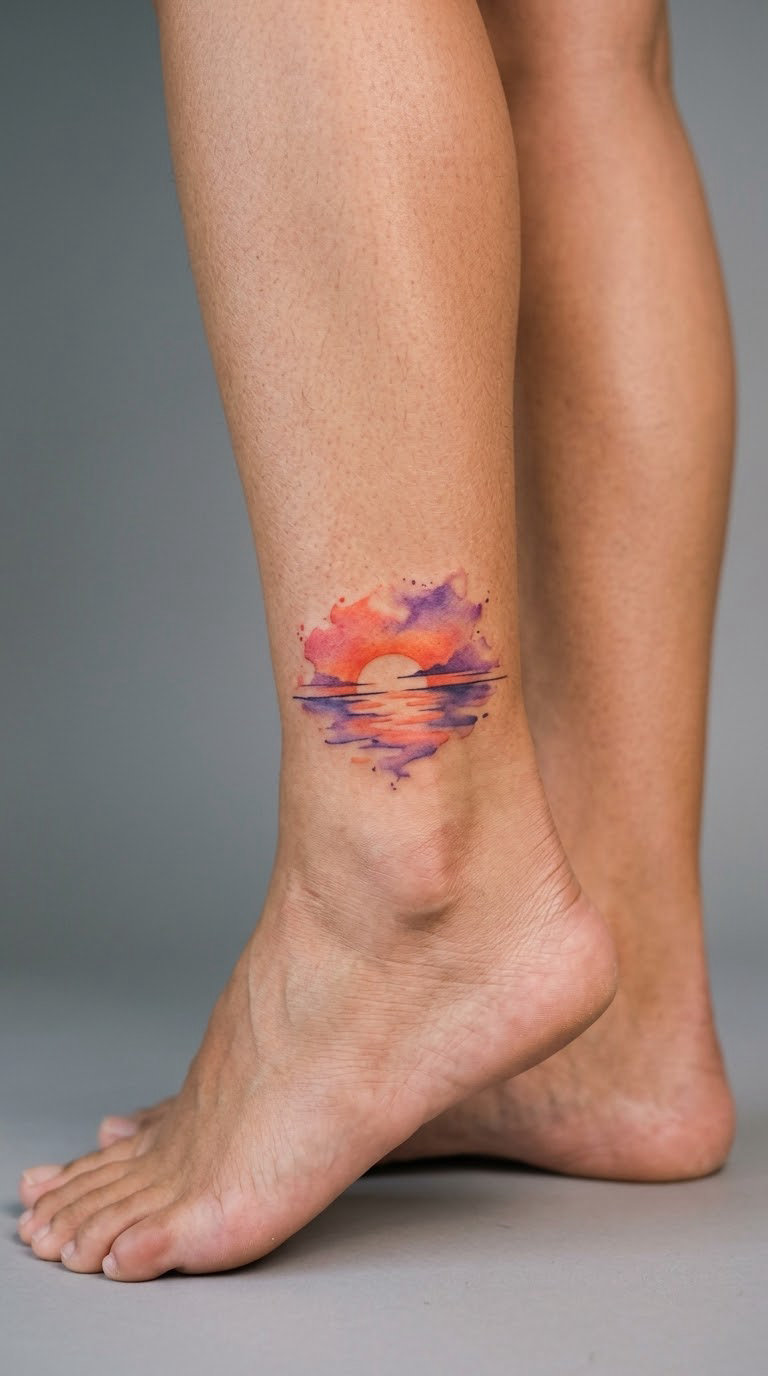 Watercolor Sunset on the Ankle