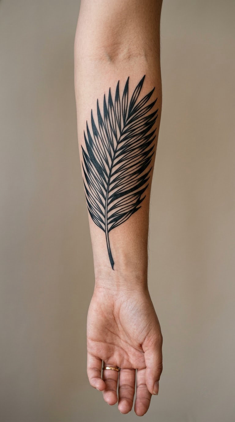 Blackwork Palm Leaf on the Forearm