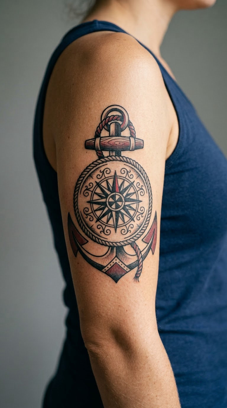 Traditional Anchored Compass on the Upper Arm