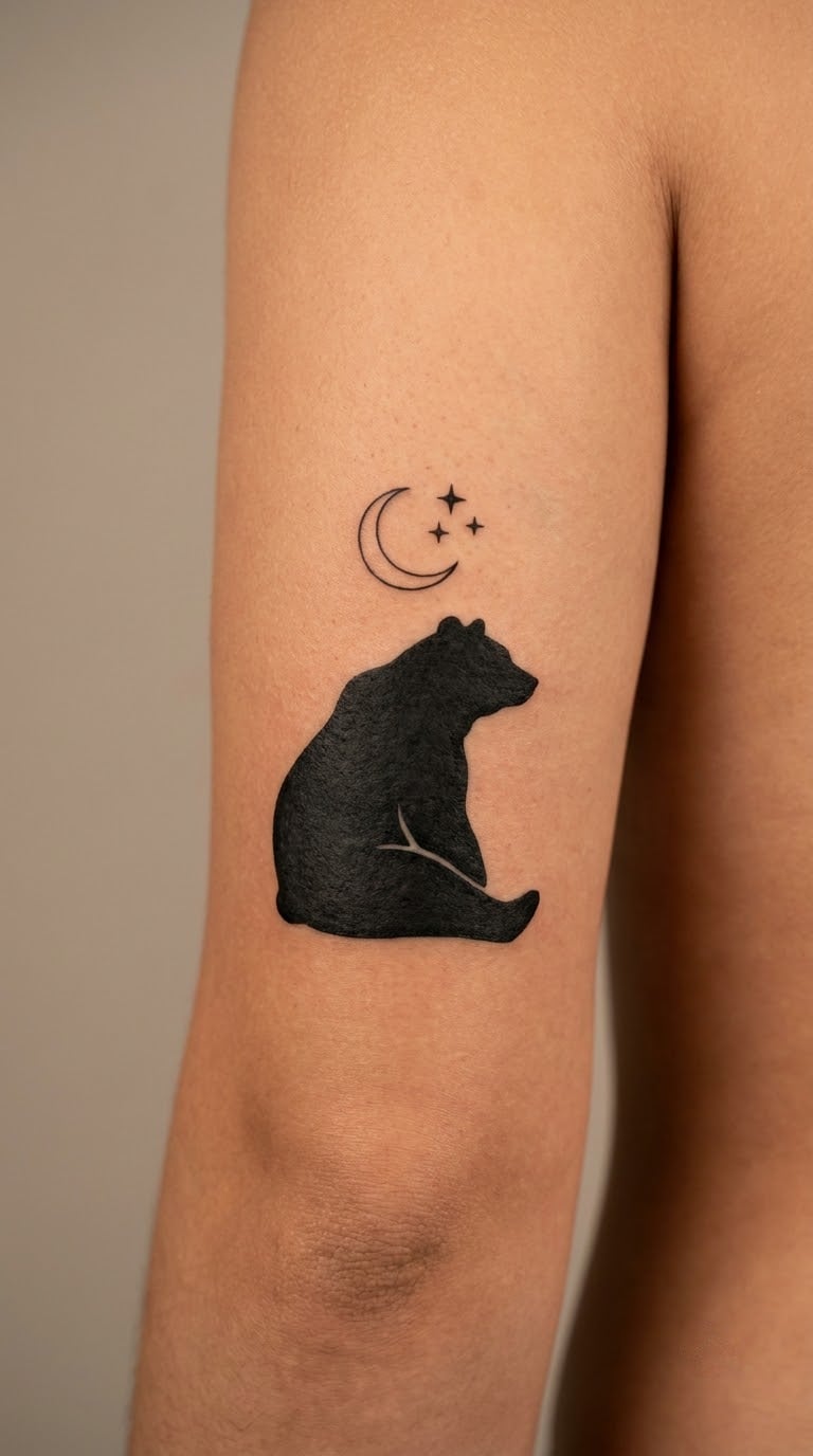 Blackwork Bear and Moon