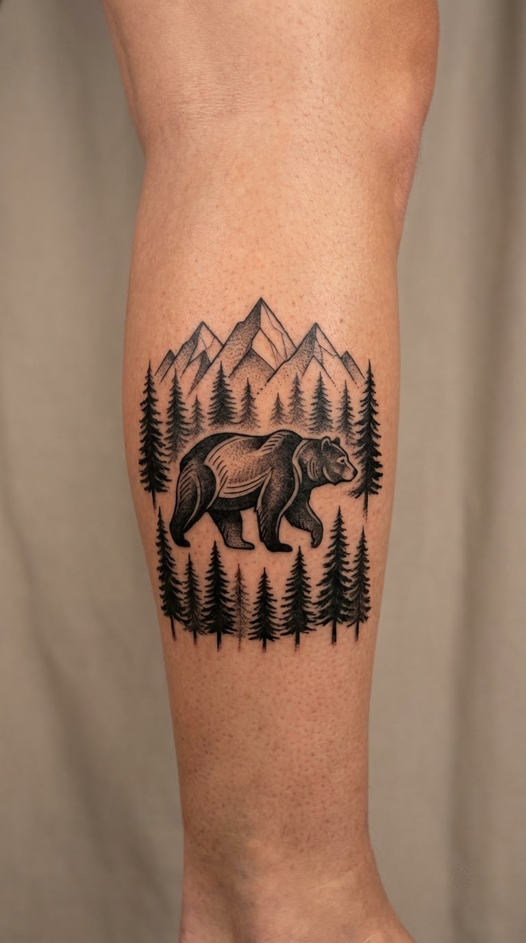 Pine Forest Blackwork Bear