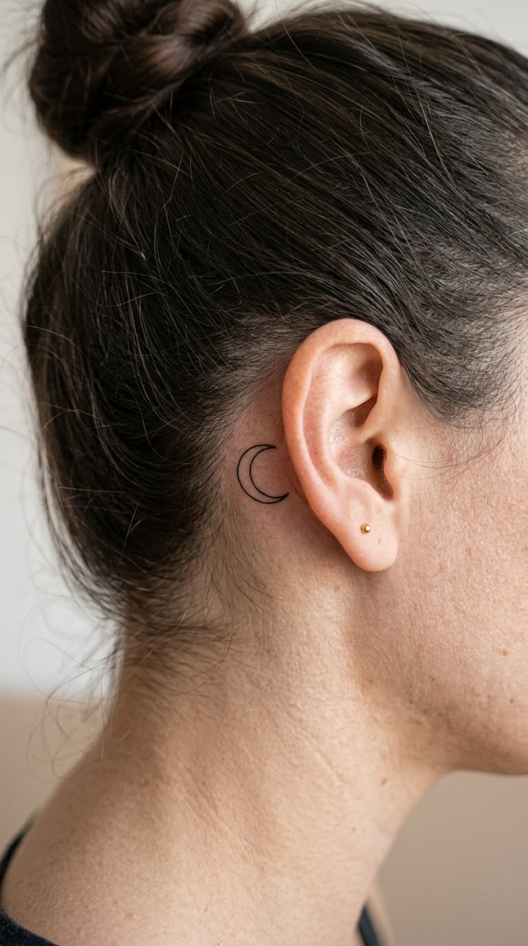 Fine-Line Crescent Moon Nesting in the Ear Hollow