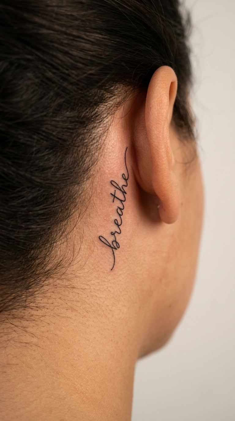 Cursive Word Curving Along the Ear