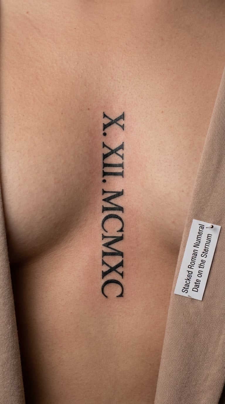 Stacked Roman Numeral Date on the Sternum