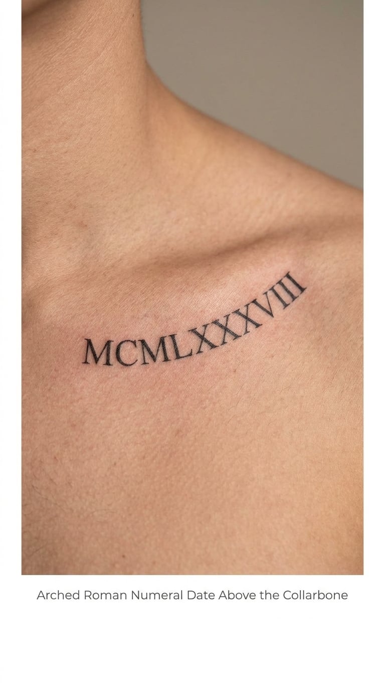 Arched Roman Numeral Date Above the Collarbone