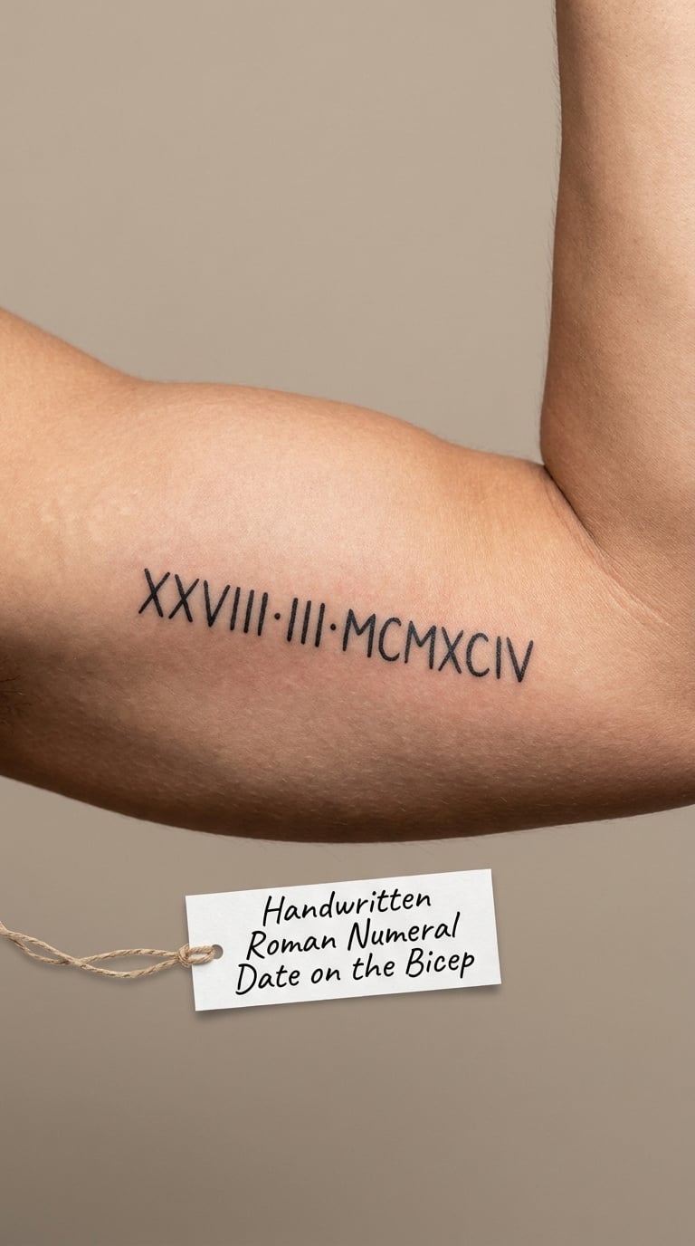 Handwritten Roman Numeral Date on the Bicep