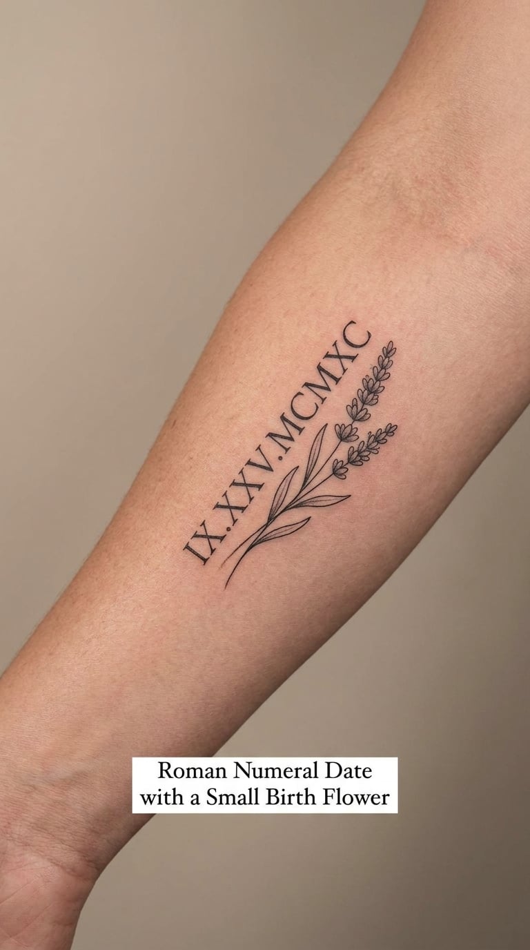 Roman Numeral Date with a Small Birth Flower