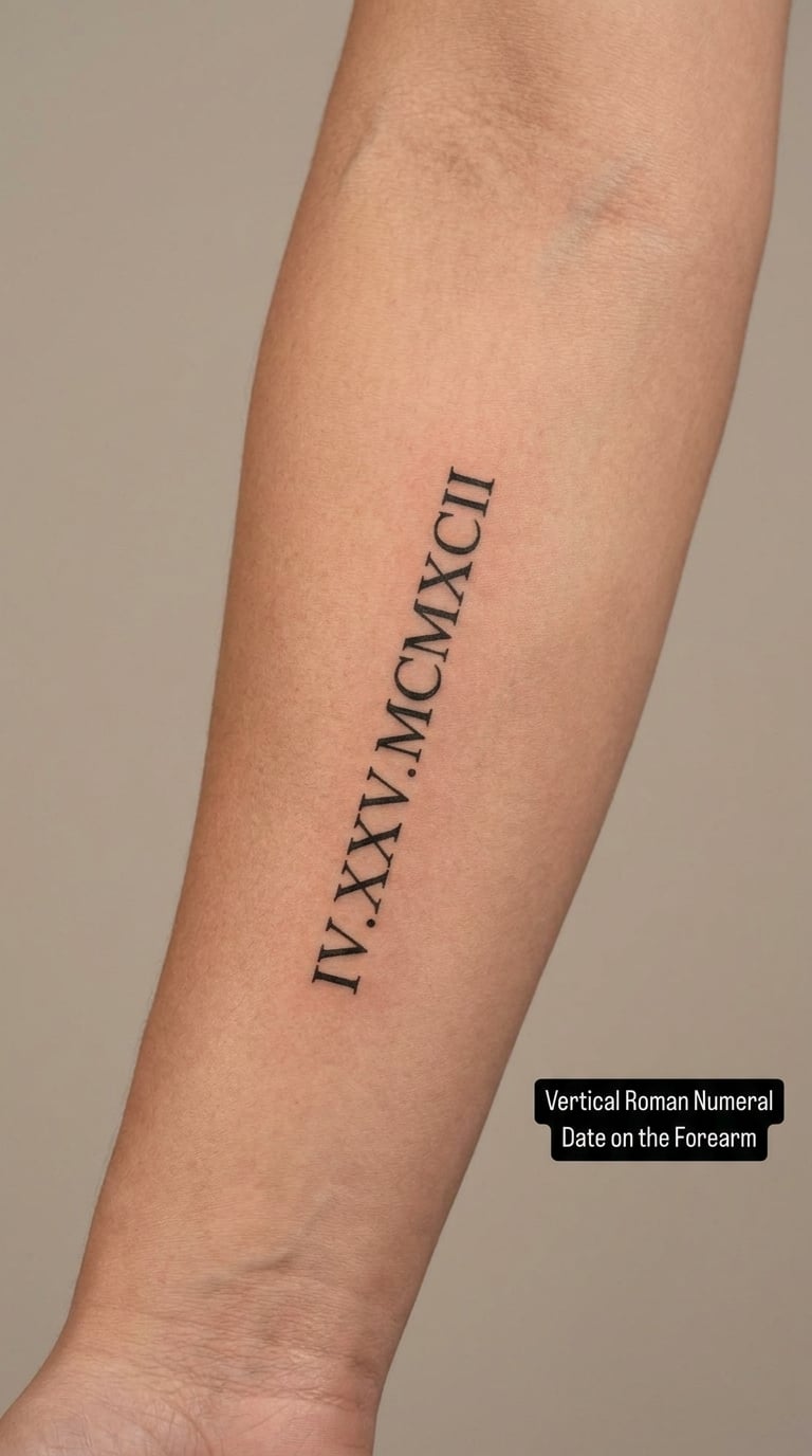 Vertical Roman Numeral Date on the Forearm