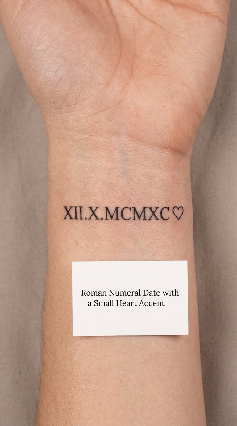Roman Numeral Date with a Small Heart Accent