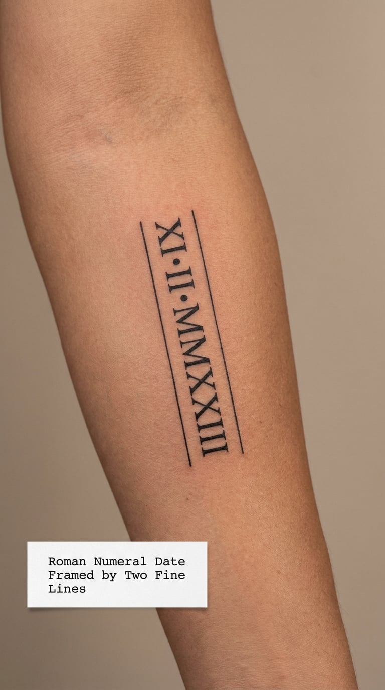 Roman Numeral Date Framed by Two Fine Lines