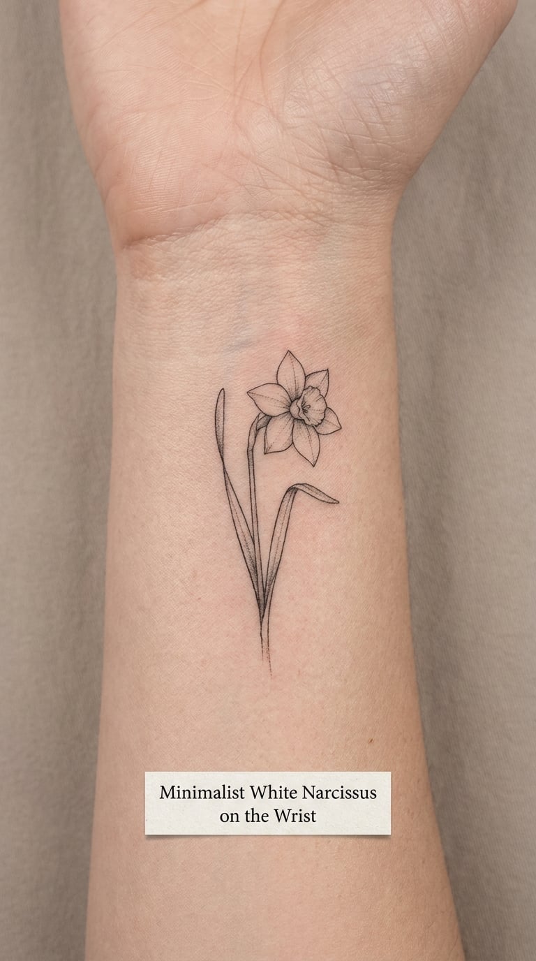 Minimalist White Narcissus on the Wrist