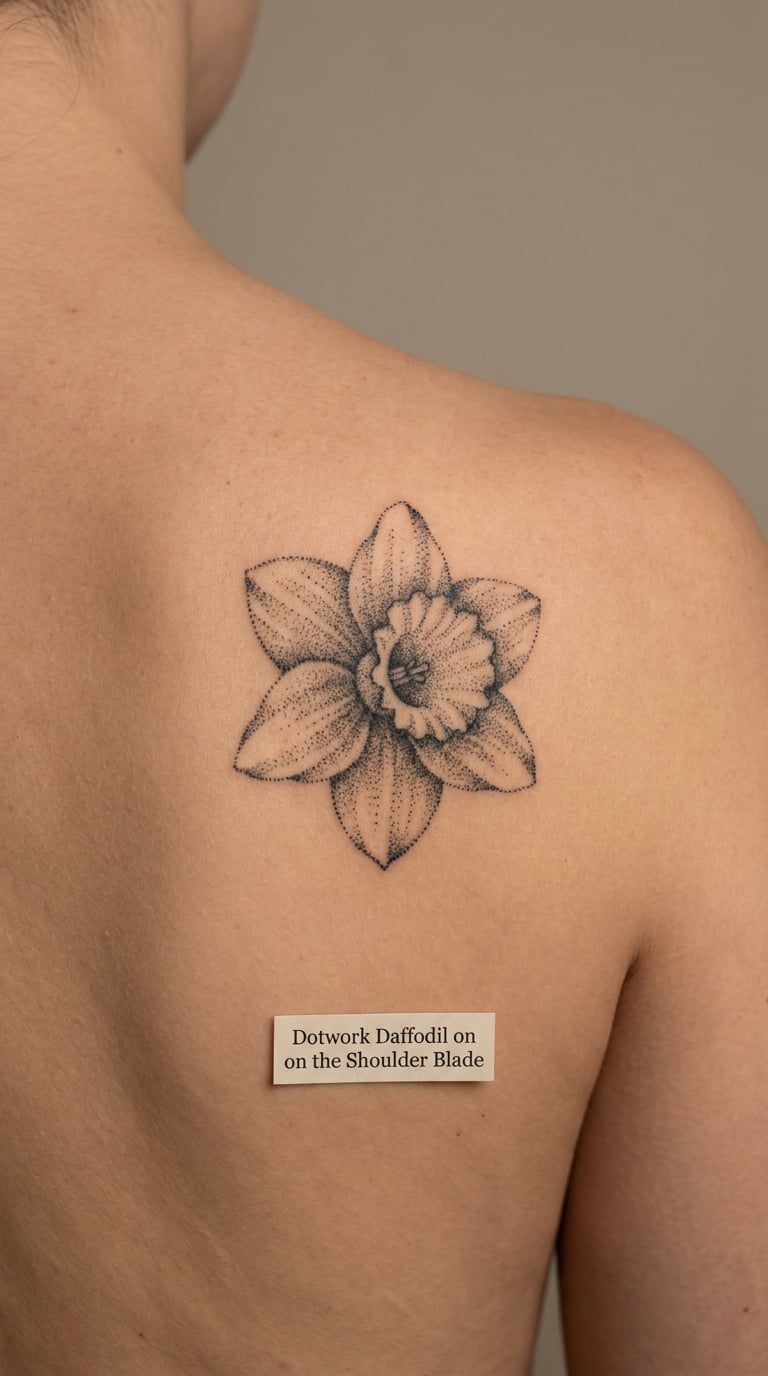 Dotwork Daffodil on the Shoulder Blade