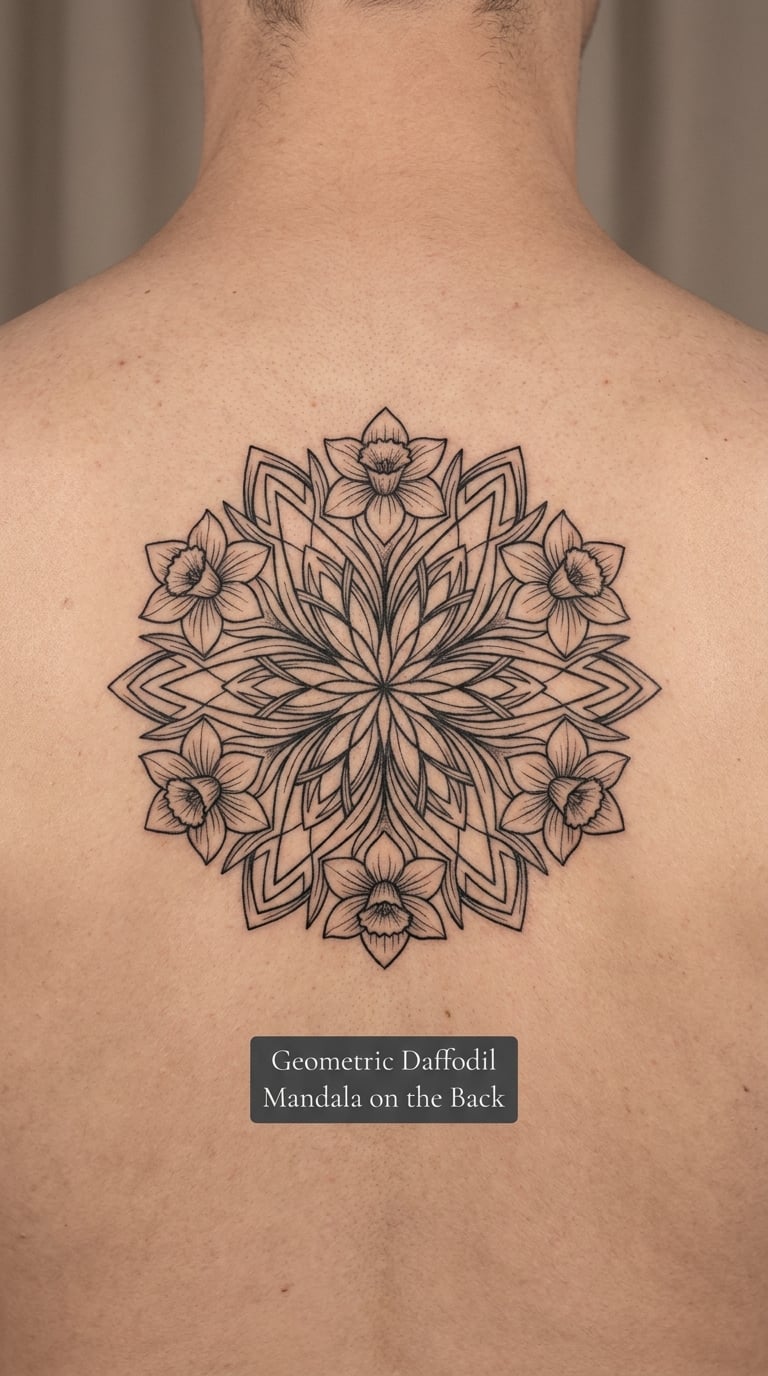 Geometric Daffodil Mandala on the Back