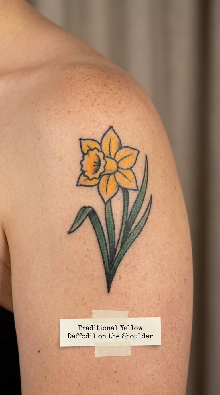 Traditional Yellow Daffodil on the Shoulder