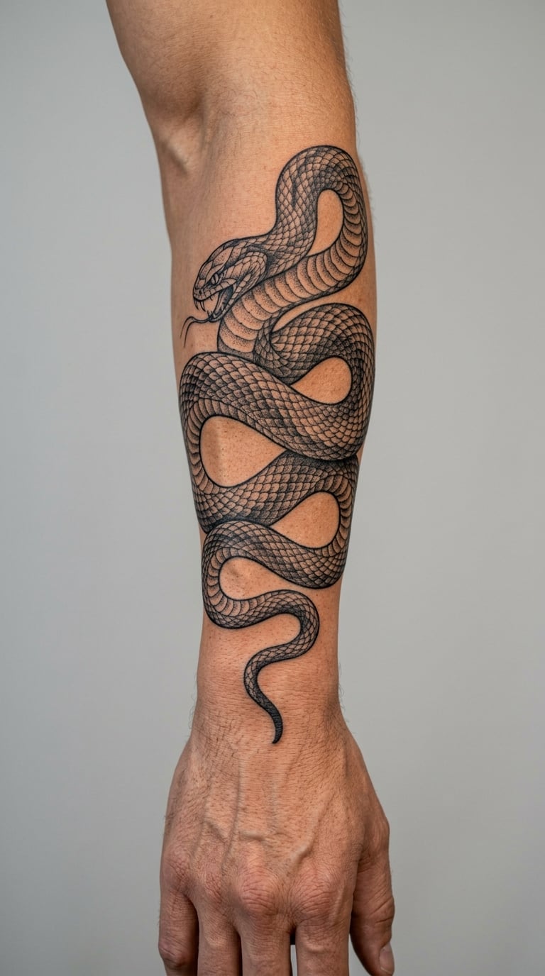 Black-and-Grey Snake Coiling Around the Arm