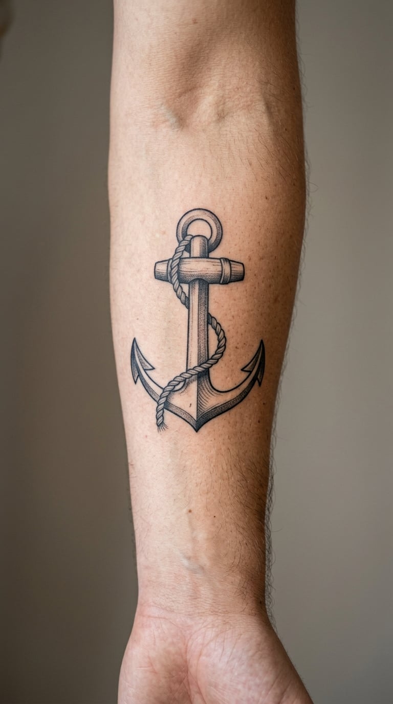 Realistic Anchor with Rope on the Forearm