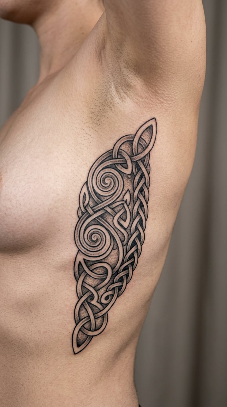 Black-Gray Celtic Knot on the Side of the Chest