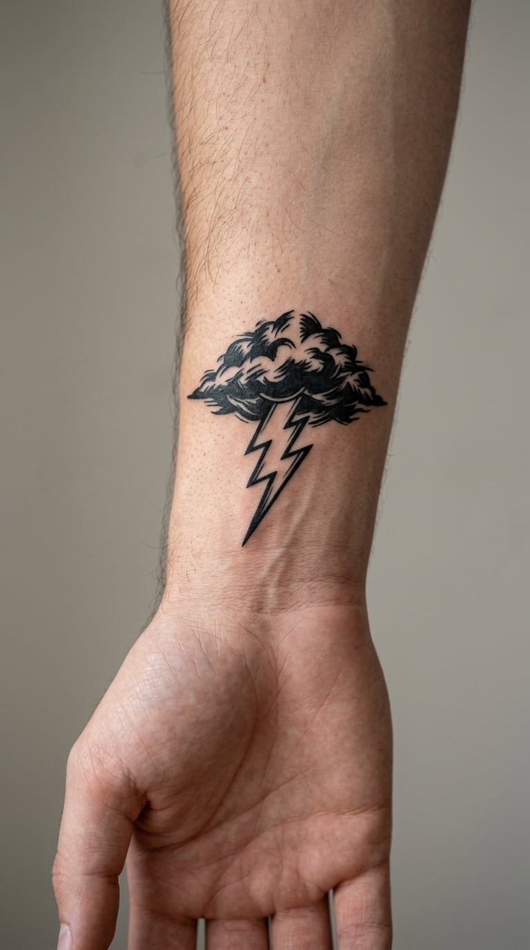 Blackwork Storm Cloud with Lightning on the Wrist
