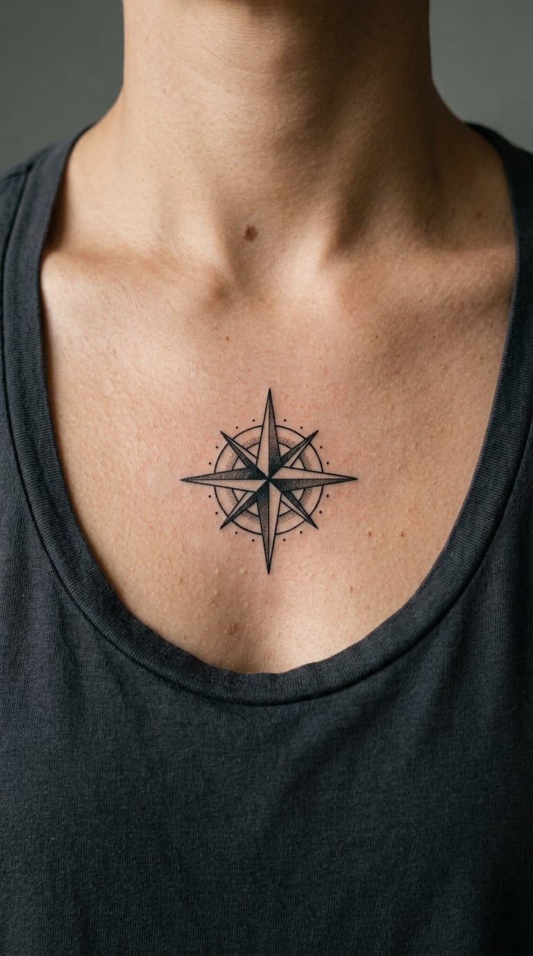 Minimalist Compass Rose on the Chest