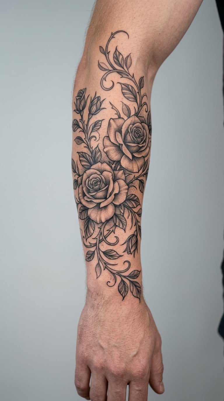 Black-and-Grey Rose Wrap Sleeve