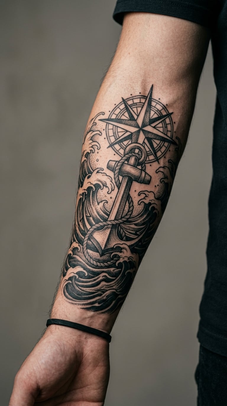 Nautical Blackwork Anchor Sleeve