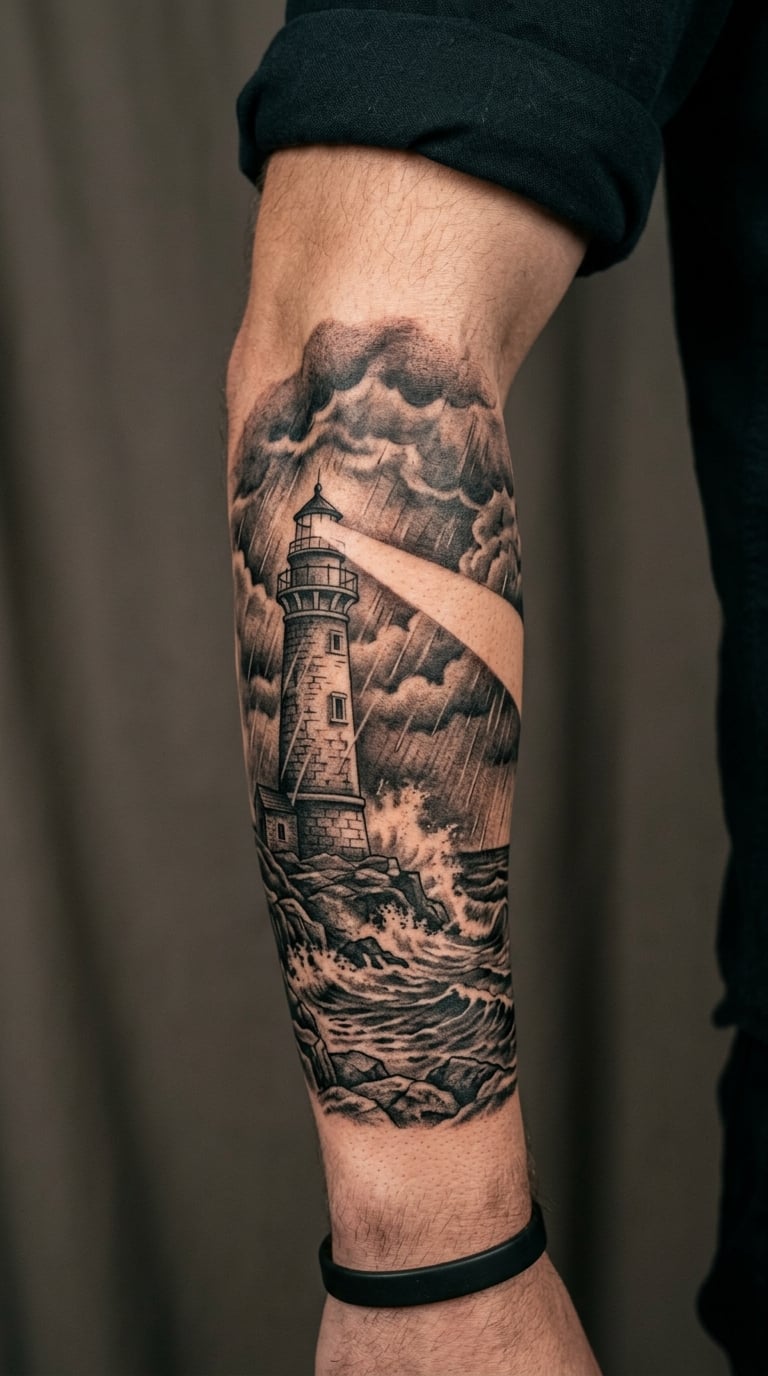 Maritime Storm and Lighthouse Sleeve