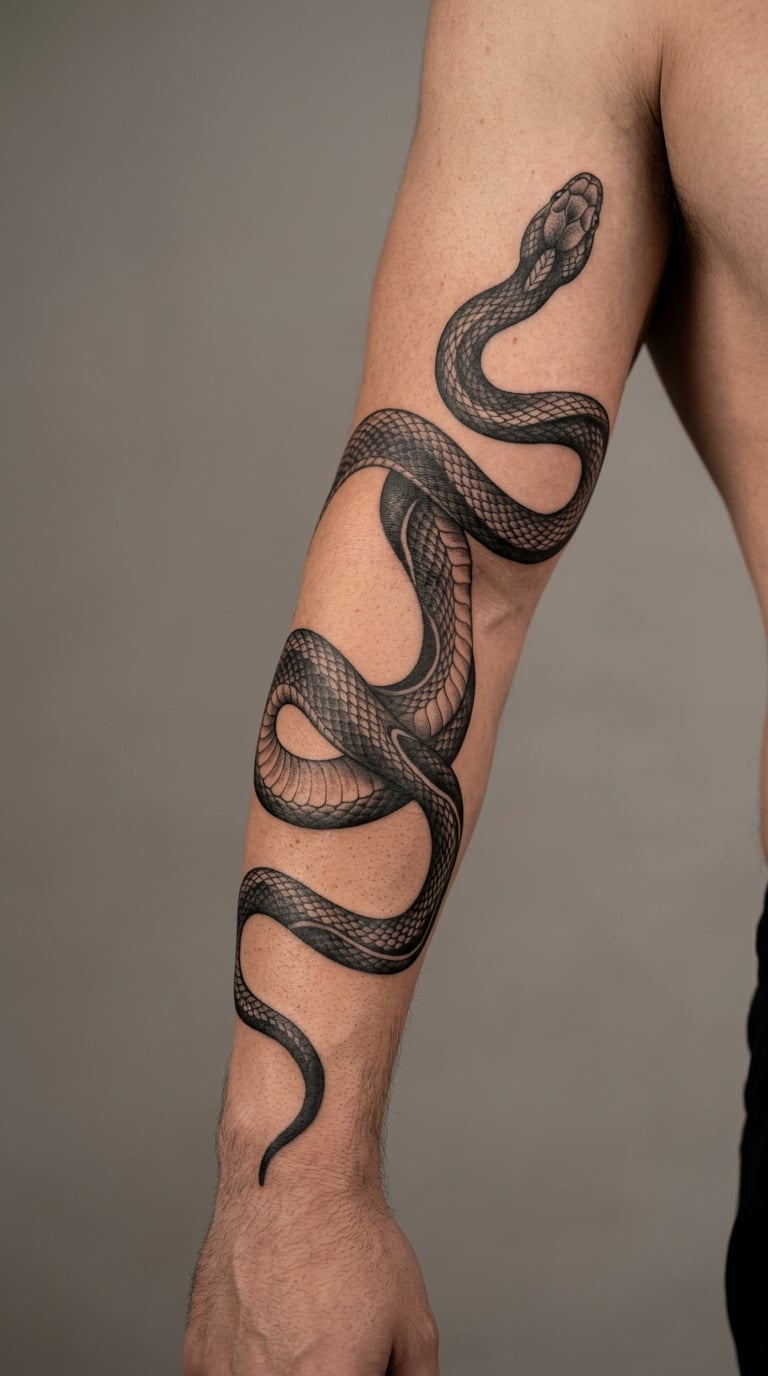 Snake Coiling Blackwork Sleeve