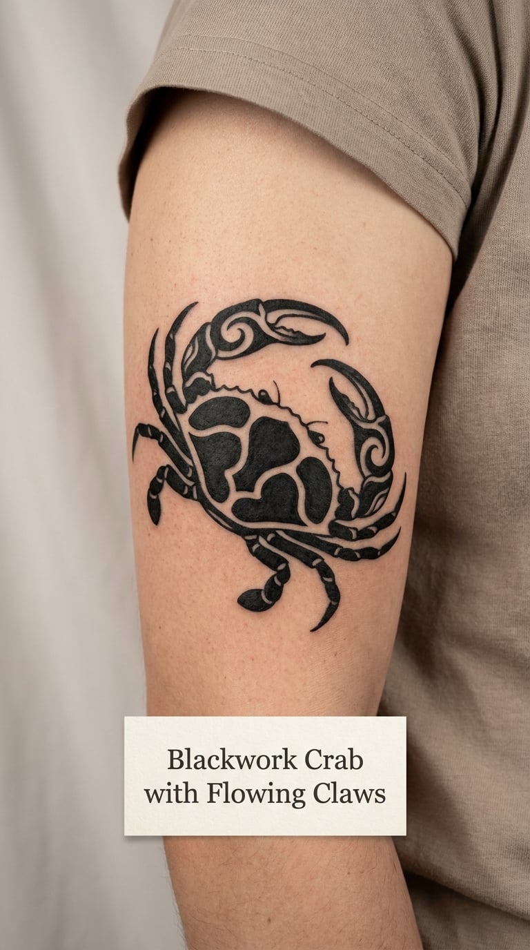 Blackwork Crab with Flowing Claws