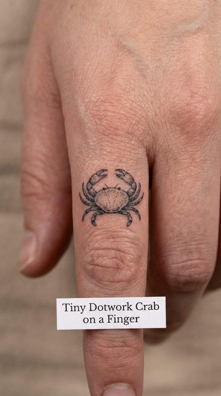 Tiny Dotwork Crab on a Finger