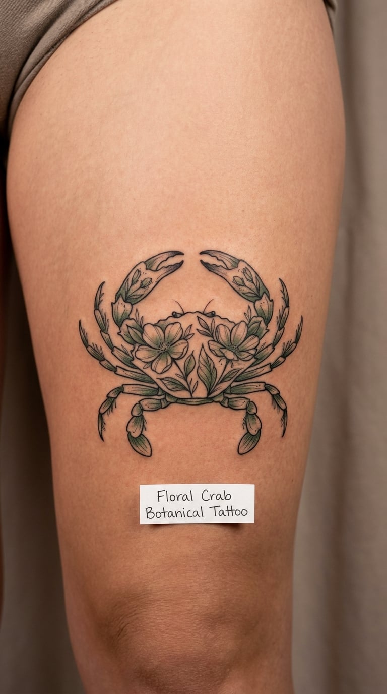 Floral Crab Botanical Tattoo