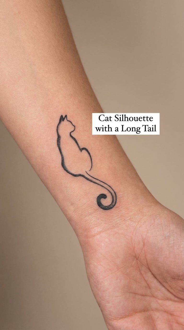 Cat Silhouette with a Long Tail