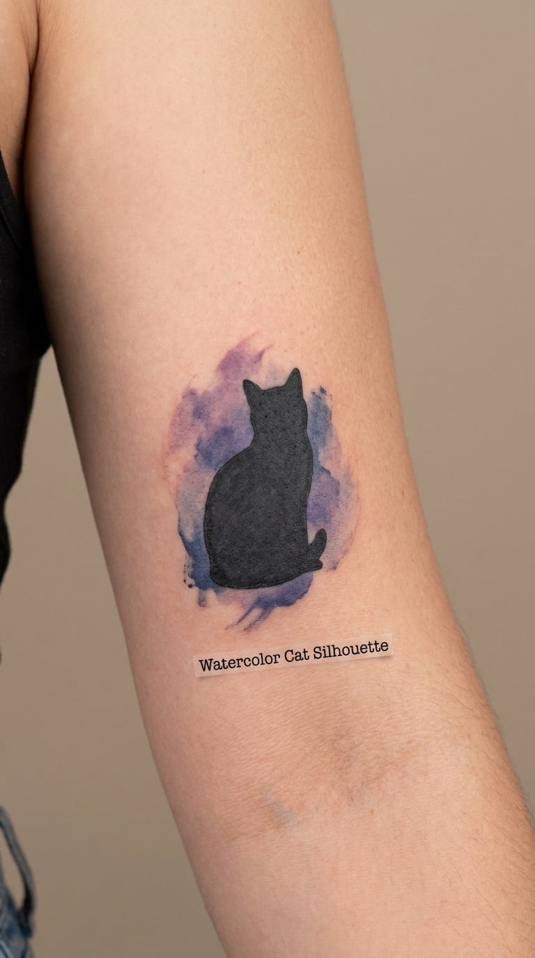 Watercolor Cat Silhouette