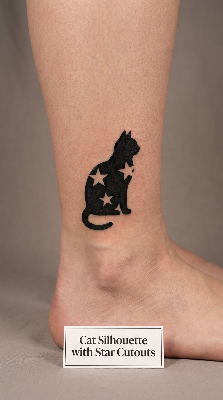 Cat Silhouette with Star Cutouts